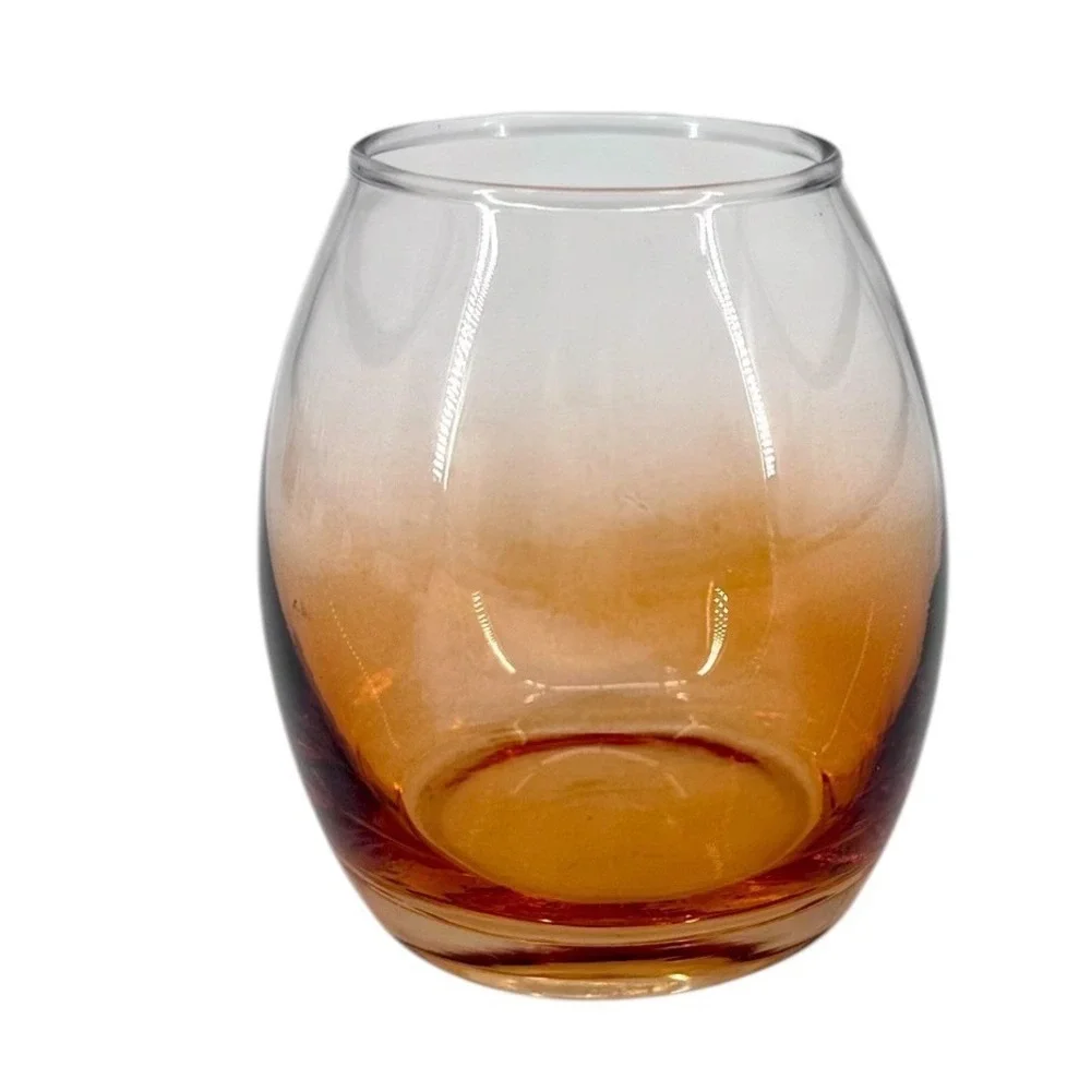 Vintage Amber Ombre Roly Poly Rocks Glasses Lowball Old Fashioned Tumblers 6 Set